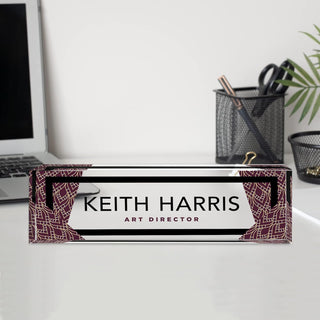 Name Plate for Desk Personalized - Custom Name Plates for Work, Ideal Office Decor for Men and Women, Clear Acrylic Desk Name Plate | Customized Gifts (8" x 2.5") (Maroon Heritage)