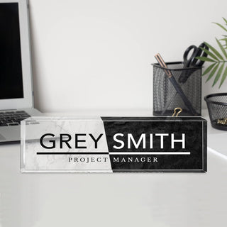 Name Plate for Desk Personalized - Custom Name Plates for Work, Ideal Office Decor for Men and Women, Clear Acrylic Desk Name Plate | Customized Gifts (8" x 2.5") (Twilight Marble)