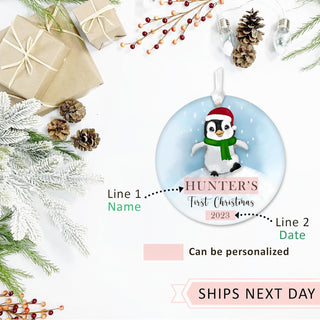 Baby First Christmas Ornament 2023 - Babys Personalized Christmas Ornaments, First Christmas Ornament Gift for Baby, Newborn Gift, 3" Ceramic Christmas Ornament, Xmas Tree Decoration (Penguin)