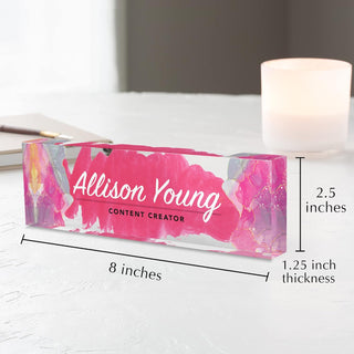 Name Plate for Desk Personalized - Custom Name Plates for Work, Ideal Office Decor for Men and Women, Clear Acrylic Desk Name Plate | Customized Gifts (8" x 2.5") (Pink Glamour)