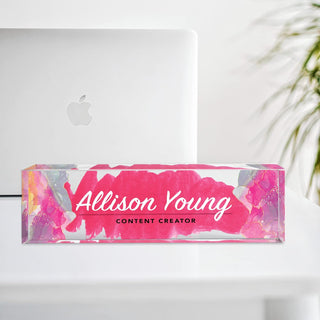 Name Plate for Desk Personalized - Custom Name Plates for Work, Ideal Office Decor for Men and Women, Clear Acrylic Desk Name Plate | Customized Gifts (8" x 2.5") (Pink Glamour)