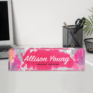 Name Plate for Desk Personalized - Custom Name Plates for Work, Ideal Office Decor for Men and Women, Clear Acrylic Desk Name Plate | Customized Gifts (8" x 2.5") (Pink Glamour)