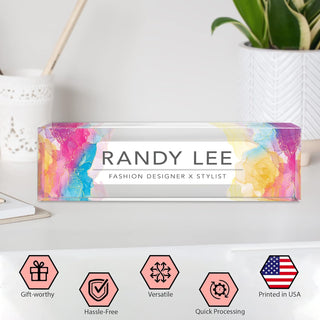 Name Plate for Desk Personalized - Custom Name Plates for Work, Ideal Office Decor for Men and Women, Clear Acrylic Desk Name Plate | Customized Gifts (8" x 2.5") (Rainbow Mirage)