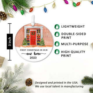 New Home Christmas Ornaments 2023 - First Christmas in Our New Home Ornament 2023, 3" Ceramic Christmas Ornament, Housewarming Gift, Xmas Tree Decoration (Front Door)