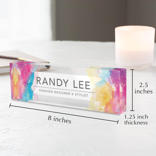 Name Plate for Desk Personalized - Custom Name Plates for Work, Ideal Office Decor for Men and Women, Clear Acrylic Desk Name Plate | Customized Gifts (8" x 2.5") (Rainbow Mirage)