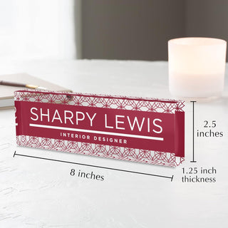 Name Plate for Desk Personalized - Custom Name Plates for Work, Ideal Office Decor for Men and Women, Clear Acrylic Desk Name Plate | Customized Gifts (8" x 2.5") (Red Mosaic)