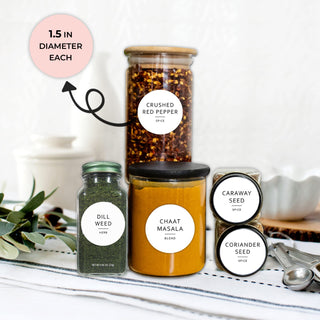 Round Minimalist Spice Labels - 160 Waterproof Spice Jar Labels - Preprinted Herb Stickers - Fits Round Bamboo Jars or Rectangular Glass Seasoning Containers - Self Adhesive Organization Labels