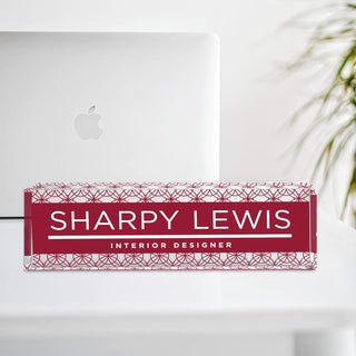 Name Plate for Desk Personalized - Custom Name Plates for Work, Ideal Office Decor for Men and Women, Clear Acrylic Desk Name Plate | Customized Gifts (8" x 2.5") (Red Mosaic)