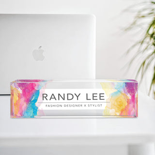 Name Plate for Desk Personalized - Custom Name Plates for Work, Ideal Office Decor for Men and Women, Clear Acrylic Desk Name Plate | Customized Gifts (8" x 2.5") (Rainbow Mirage)