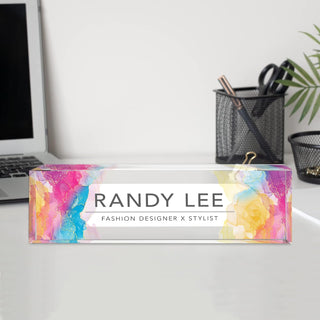 Name Plate for Desk Personalized - Custom Name Plates for Work, Ideal Office Decor for Men and Women, Clear Acrylic Desk Name Plate | Customized Gifts (8" x 2.5") (Rainbow Mirage)