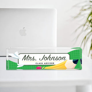 Name Plate for Desk Personalized - Custom Name Plates for Work, Ideal Office Decor for Men and Women, Clear Acrylic Desk Name Plate | Customized Gifts (8" x 2.5") (Pencil Skies)