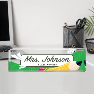 Name Plate for Desk Personalized - Custom Name Plates for Work, Ideal Office Decor for Men and Women, Clear Acrylic Desk Name Plate | Customized Gifts (8" x 2.5") (Pencil Skies)