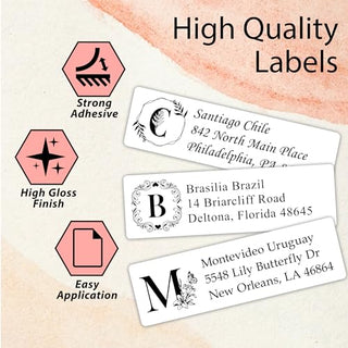 Personalized Return Address Labels Monogram - High Gloss Custom Mailing Labels on Sheets - Self-Adhesive Return Stickers for Envelopes with Crisp Printing Design (Small Labels White)