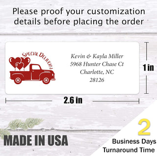 Personalized Address Labels Valentine's Day - Custom Red Truck and Hearts Return Address Labels, Set of 120 Mailing Labels for Envelopes, Self Adhesive Stickers Flat Sheet Rectangle Stickers