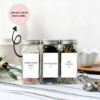 Rectangular Minimalist Spice Labels - 160 Waterproof Spice Jar Labels - Preprinted Herb Stickers - Fits Round Bamboo Jars or Rectangular Glass Seasoning Containers - Self Adhesive Organization Labels