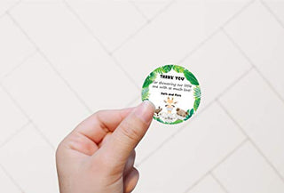 Baby Shower Favors Custom Stickers - Set of 36 Personalized Baby Shower Thank You Gifts Self Adhesive Flat Sheet 2 Inch Round Labels for Drive by Baby Shower Favors Jungle Animals Theme