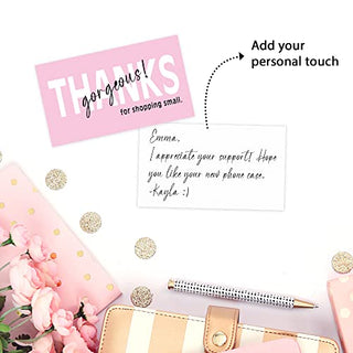 Thank You Cards Small Business - Set of Pink Thank You Notes on Premium Cardstock 3.5” by 2”, Perfect for Small Business Owners (Thanks Gorgeous)