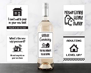 Funny Housewarming Gifts - 5 Wine Labels for House Warming Presents for Couple, New Homeowners or Realtor Gifts - Funny First Time Home Owner Gift Ideas - Housewarming Gifts New Home