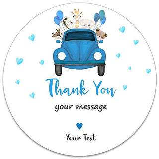 Baby Shower Favors Custom Stickers - Set of 36 Personalized Baby Shower Thank You Gifts Self Adhesive Flat Sheet 2 Inch Round Labels for Drive by Blue Baby Boy Shower Favors Jungle Animals Theme