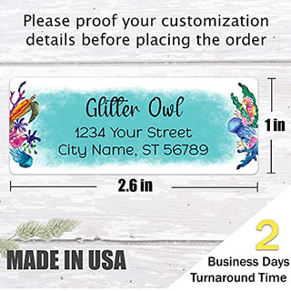 Personalized Return Address Labels Sea - Set of 120 Under The Sea Custom Mailing Labels for Envelopes, Self Adhesive Flat Sheet Rectangle Personalized Name Stickers