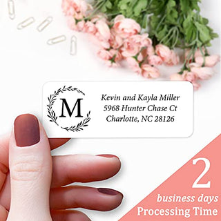 Personalized Return Address Labels Simple - Large Rectangle Minimalist Wreath Monogram