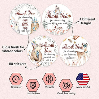 Woodland Animal Baby Shower Stickers - Set of 80 Thank You for Coming Stickers, Preprinted Baby stickers for Baby Shower Thank You Gifts, Self Adhesive Flat Sheet 2 Inch Round Labels Woodland Theme Party