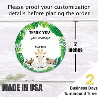 Baby Shower Favors Custom Stickers - Set of 36 Personalized Baby Shower Thank You Gifts Self Adhesive Flat Sheet 2 Inch Round Labels for Drive by Baby Shower Favors Jungle Animals Theme