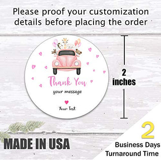 Baby Shower Favors Custom Stickers - Set of 36 Personalized Baby Shower Thank You Gifts Self Adhesive Flat Sheet 2 Inch Round Labels for Drive by Pink Baby Girl Shower Favors Jungle Animals Theme