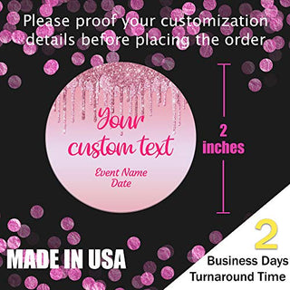 Bridal Shower Custom Bachelorette Stickers - Set of 36 Personalized Bridal Shower Thank You Gifts Self Adhesive Flat Sheet 2 Inch Round Labels for Bridal Party Cups and Favor Bags in Glitter Pink