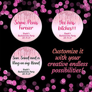 Bridal Shower Custom Bachelorette Stickers - Set of 36 Personalized Bridal Shower Thank You Gifts Self Adhesive Flat Sheet 2 Inch Round Labels for Bridal Party Cups and Favor Bags in Glitter Pink