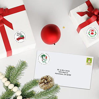 Personalized Christmas Address Labels - Custom Holiday Return Address Labels, Set of 80 Mailing Labels Flat Sheet Round Labels for Envelopes, Self Adhesive Stickers with 2020 Designs (Vaxxed & Merry)