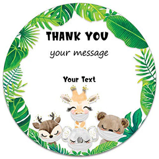 Baby Shower Favors Custom Stickers - Set of 36 Personalized Baby Shower Thank You Gifts Self Adhesive Flat Sheet 2 Inch Round Labels for Drive by Baby Shower Favors Jungle Animals Theme