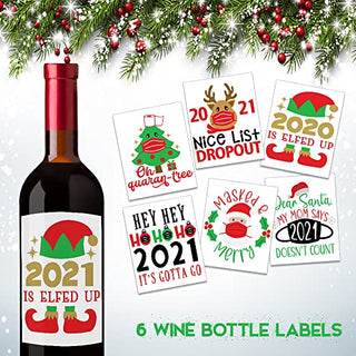 Christmas Ideas Wine Bottle Labels - Set of 6 Wine Labels for Bottles, Christmas Gifts for Women, Men, Family, Coworker, Neighbor, Friend, Mom - 2021 Holiday Stickers with Santa & Elf Designs